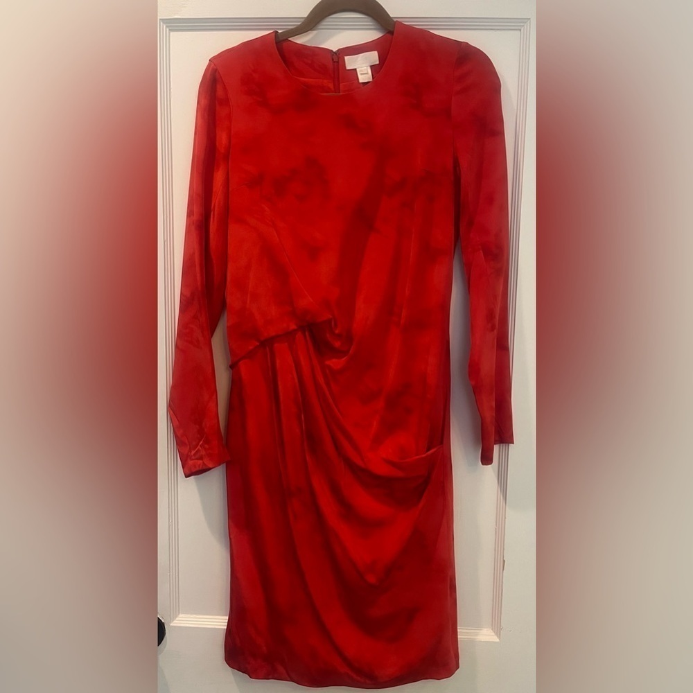 Doo.Ri Red Silk Long Sleeve Draped Mini Dress with Stretch Size 8